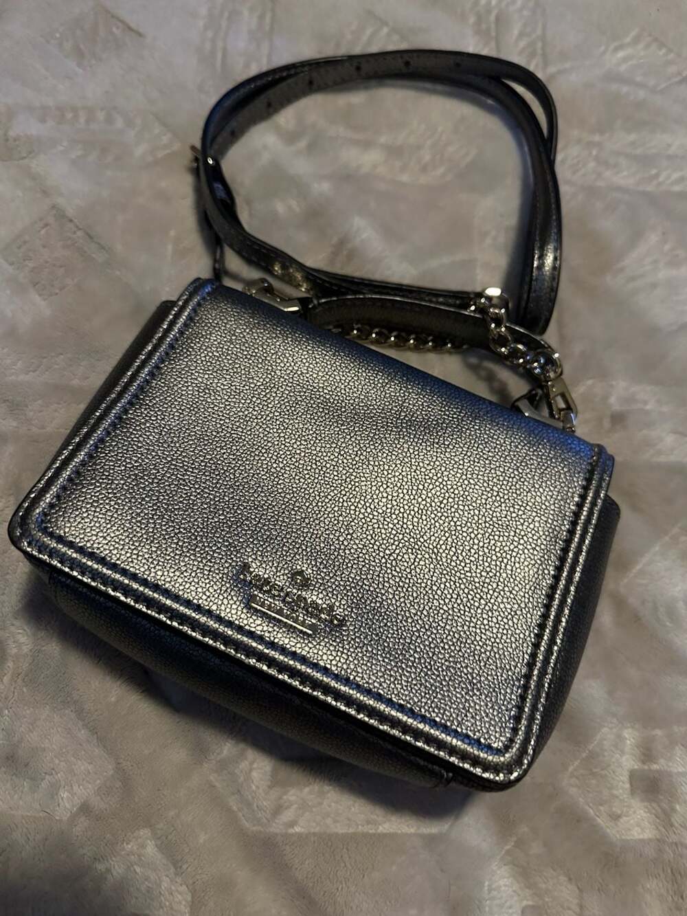 Kate Spade New York Metallic Silver Maisie Pebble Leather Mini Crossbody Bag